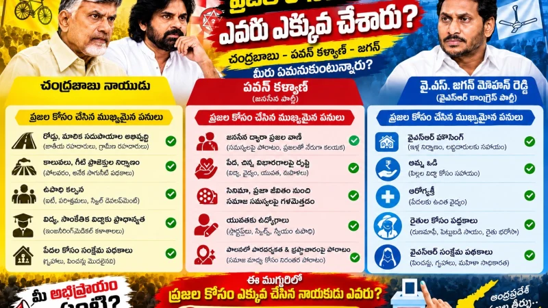 చంద్రబాబు vs జగన్ vs పవన్ కళ్యాణ్: ప్రజల కోసం ఎవరు ఎక్కువ చేశారు? | Telugu Public Poll